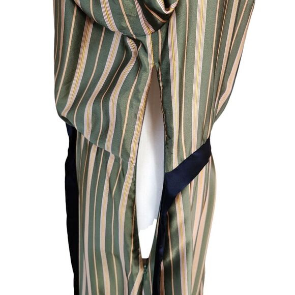 BCBG MaxAzria Vintage Silk Dress Green Yellow Striped Faux Wrap Women's Small - Picture 4 of 12